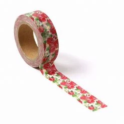Cotton Candi Washi Tape - Pink Roses With Gold Hearts
