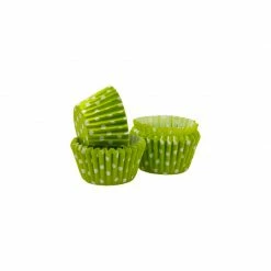Home And Catering Mini Cupcake Liners - Lime Green W/white Dots