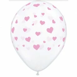 Laceys All Over Pink Hearts On Clear Latex Balloon