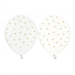 Party Deco Princess All Over Gold Star On White And Clear Latex Balloons