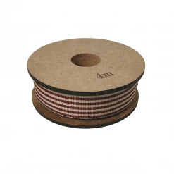 Dazzling Daisies Ribbon - Beige / Maroon Stripes