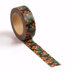 Cotton Candi Washi Tape - Black With Tiny Flowers Boho