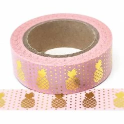 Cotton Candi Washi Tape - Foil - Pink With Gold Pineapples