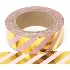 Cotton Candi Washi Tape - Foil - Pink With Gold Stripes