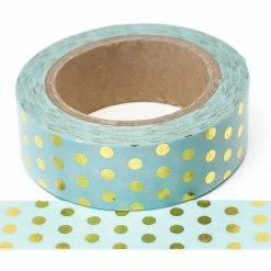 Cotton Candi Washi Tape - Foil -Blue With Gold Dots