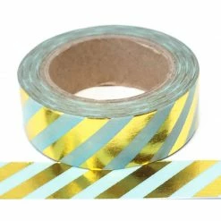 Cotton Candi Washi Tape - Foil - Blue With Gold Stripes