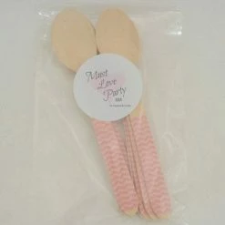 Must Love Party Wooden Cutlery - Baby Pink Chevron Spoons