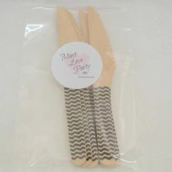 Must Love Party Wooden Cutlery - Black Chevron Knife