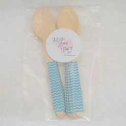 Must Love Party Wooden Cutlery - Blue Chevron Spoons