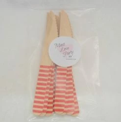 Must Love Party Wooden Cutlery - Red Striped Knives