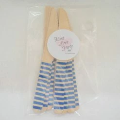 Must Love Party Wooden Cutlery - Blue Striped Knives