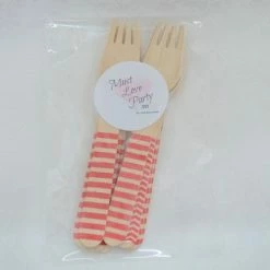 Must Love Party Wooden Cutlery - Red Striped Forks