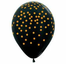 SA Balloons Magician All Over Gold Dots On Metallic Black Balloons