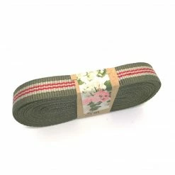 WeaveWell Ribbon - Petersham Striped - Khaki / Stone / Red