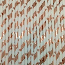 Party Deco Pop Of Colour - Rose Gold Hearts Paper Straws