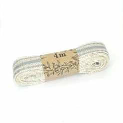 Dazzling Daisies Ribbon - Linen With Duck Egg Stripes And Stitching