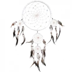 Sarongi Large Dream Catcher White With Stone Beads And Feathers Boho