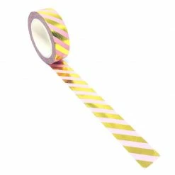 Must Love Sales 2022 25 Cotton Candi Washi Tape - Foil - Pink With Gold Stripes