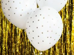 Party Deco Princess All Over Gold Star On White And Clear Latex Balloons