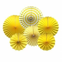 Party Express Construction Yellow Fan Decorations (6pcs)