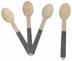 Must Love Party Wooden Cutlery - Black Chevron Spoons
