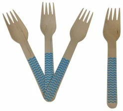 Must Love Party Wooden Cutlery - Blue Chevron Forks