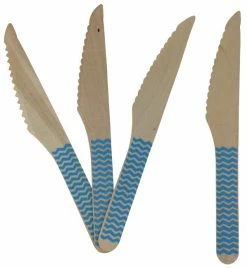 Must Love Party Wooden Cutlery - Blue Chevron Knives