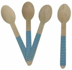 Must Love Party Wooden Cutlery - Blue Chevron Spoons