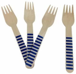 Must Love Party Wooden Cutlery - Blue Striped Forks