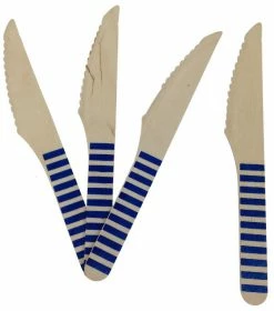 Must Love Party Wooden Cutlery - Blue Striped Knives
