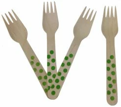 ROFOR Wooden Cutlery - Lime Green Dotted Forks