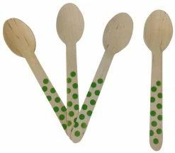 ROFOR Wooden Cutlery - Lime Green Dotted Spoons