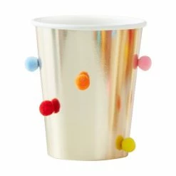 Ginger Ray Rainbow Pom Pom Gold Paper Cups Tabletop