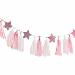 Ginger Ray Princess Pink And White Tassel Garland With Glitter Stars