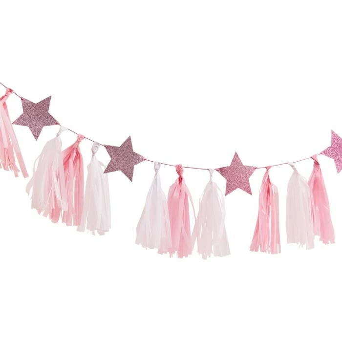 Ginger Ray Princess Pink And White Tassel Garland With Glitter Stars 1 Ginger Ray Princess Pink And White Tassel Garland With Glitter Stars