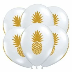 Laceys Gold Pineapple On Clear Latex Balloons (3) Tropical Luxe