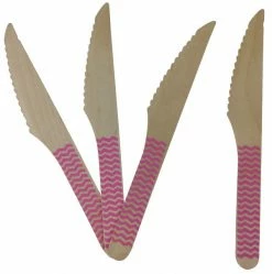 Must Love Party Wooden Cutlery - Baby Pink Chevron Knives