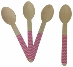 Must Love Party Wooden Cutlery - Baby Pink Chevron Spoons