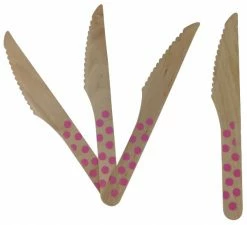ROFOR Wooden Cutlery - Baby Pink Dotted Knives