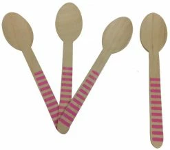 ROFOR Wooden Cutlery - Baby Pink Striped Spoons