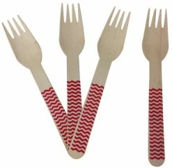 Must Love Party Wooden Cutlery - Red Chevron Forks