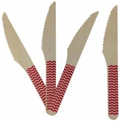 Must Love Party Wooden Cutlery - Red Chevron Knives