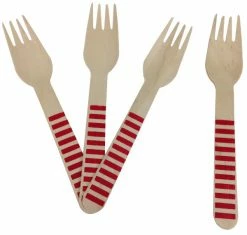 Must Love Party Wooden Cutlery - Red Striped Forks