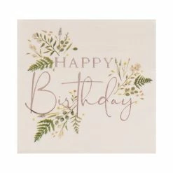 Ginger Ray Blush Happy Birthday Floral Napkins Tabletop
